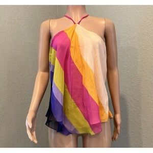 Trina Turk Multicolor Halter Top Rayon Silk Lined Size Small Resort Wear